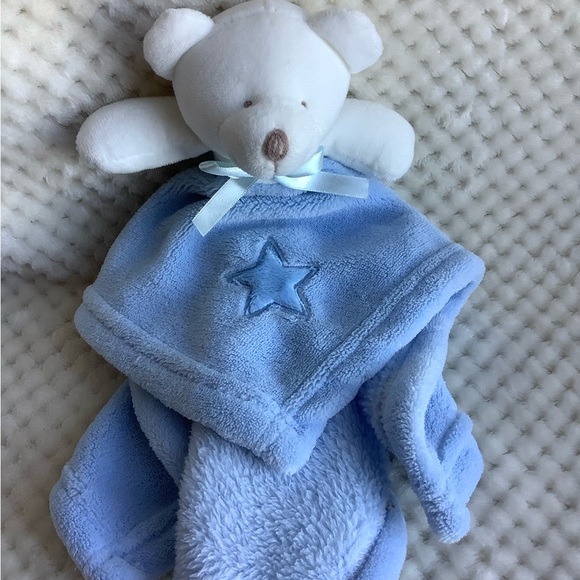 Unbranded Blue Lovey w Star and White Plush Bear Security Blanket Toy - Picture 9 of 11